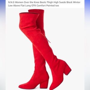 Red suede over the knee boots
